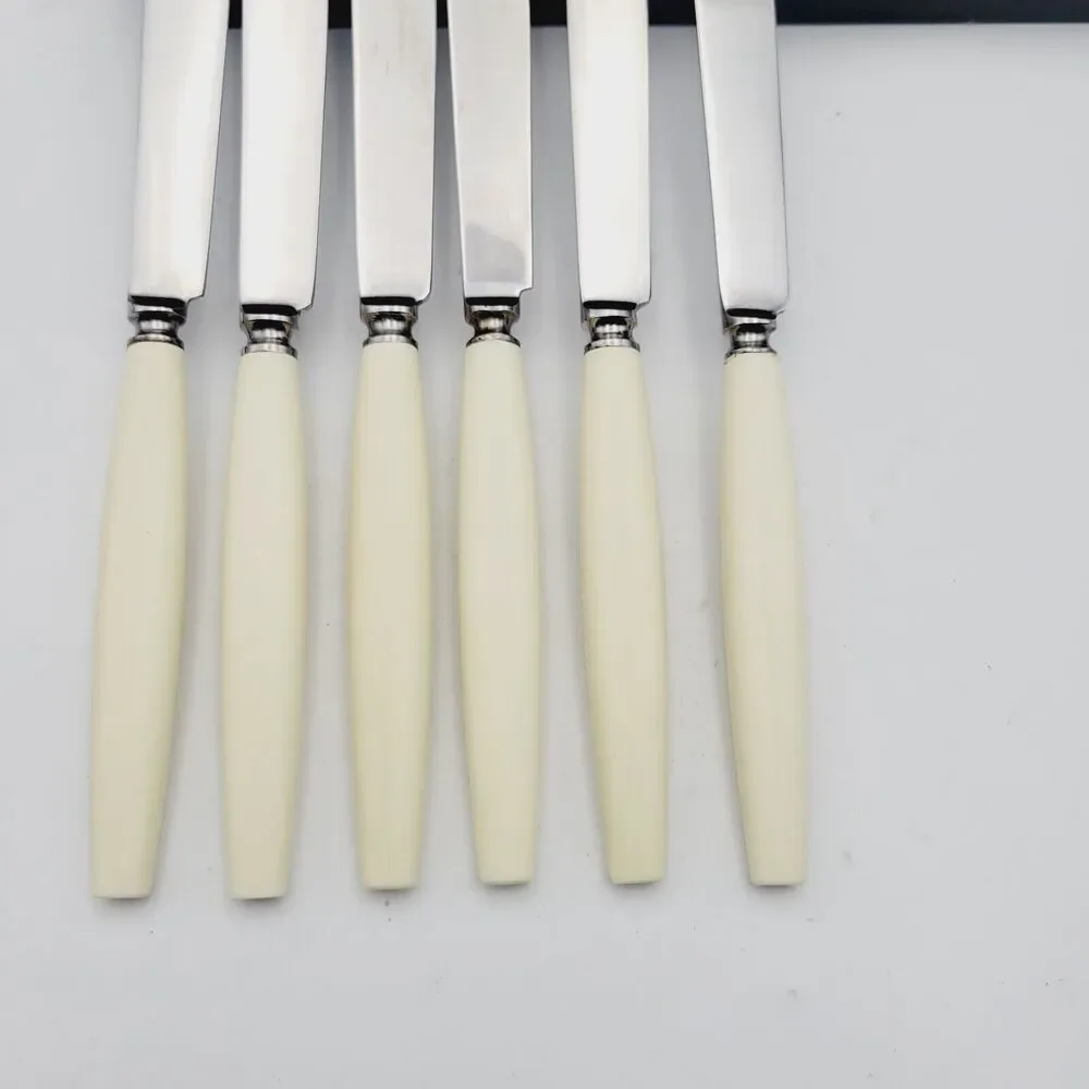 Vtg Set 6 Neiman Marcus SHEFFIELD Stainless Steak KNIVES Ivorine Handles England